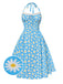Abito scollo all'americana lacci e margherite blu anni '50