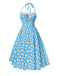Abito scollo all'americana lacci e margherite blu anni '50
