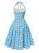 Abito scollo all'americana lacci e margherite blu anni '50