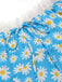 Abito scollo all'americana lacci e margherite blu anni '50