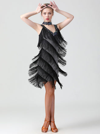 Abito a strati frange senza maniche paillettes anni '20