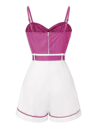 Tuta corta cotone patchwork a pois rosa anni '40