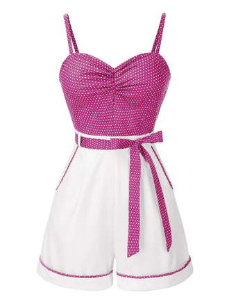 Tuta corta cotone patchwork a pois rosa anni '40