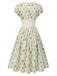Abito beige maniche a cappuccio colletto in pizzo floreale anni '40