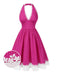 Abito in cotone e pois con scollo all'americana rosa anni '50