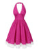 Abito in cotone e pois con scollo all'americana rosa anni '50