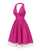 Abito in cotone e pois con scollo all'americana rosa anni '50