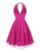 Abito in cotone e pois con scollo all'americana rosa anni '50