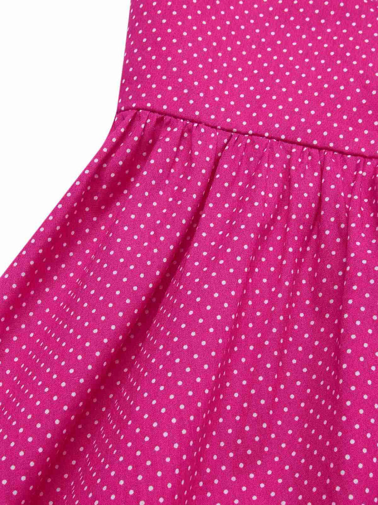 Abito in cotone e pois con scollo all'americana rosa anni '50