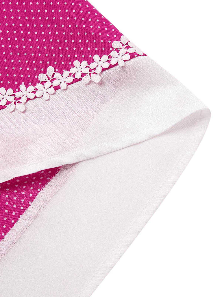 Abito in cotone e pois con scollo all'americana rosa anni '50