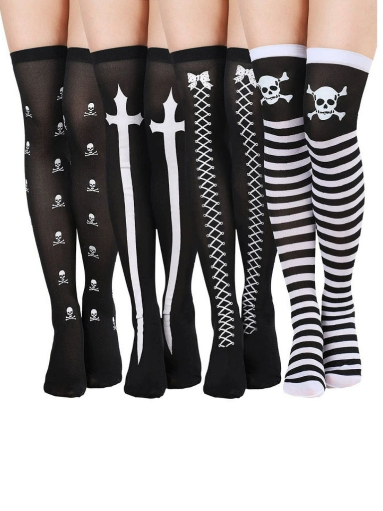 Calzini Nero Gotico Teschio Thigh High