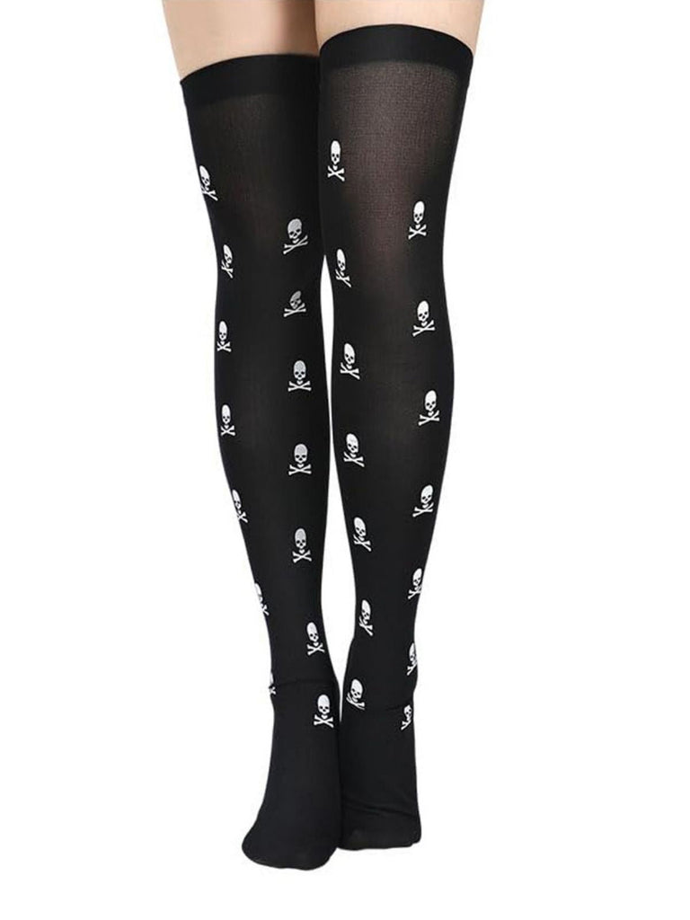 Calzini Nero Gotico Teschio Thigh High 2