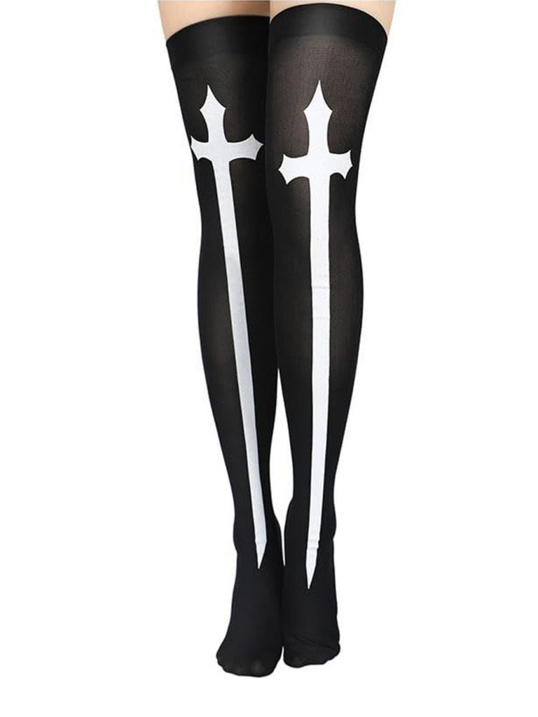 Calzini Nero Gotico Teschio Thigh High 3