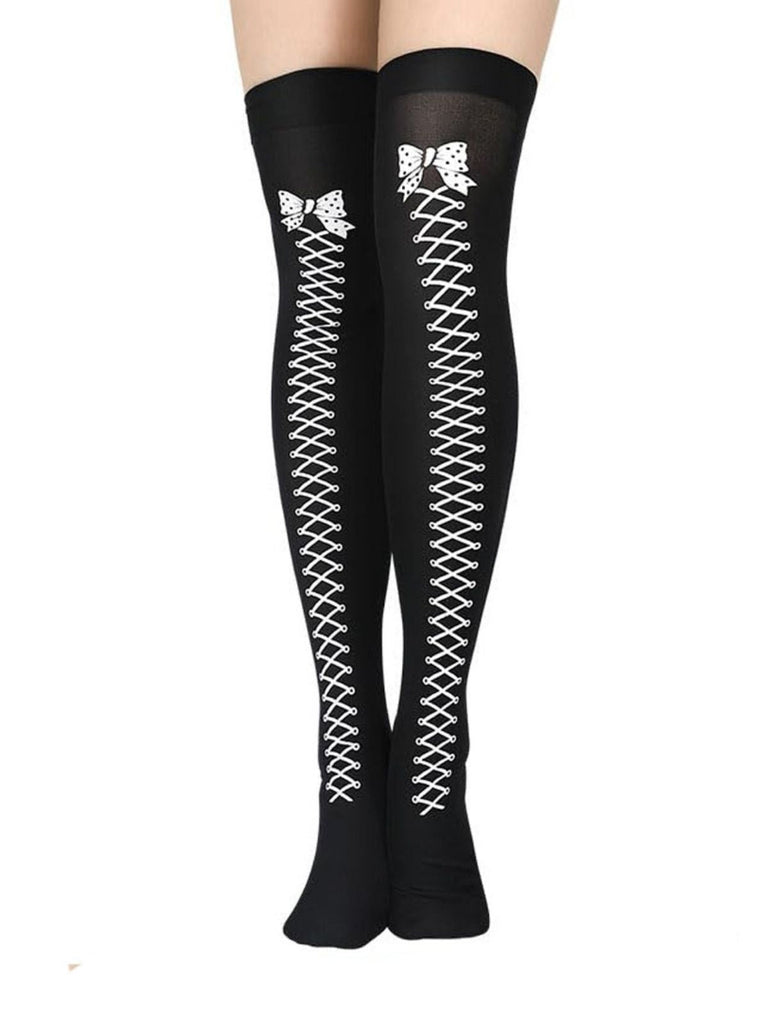 Calzini Nero Gotico Teschio Thigh High 4