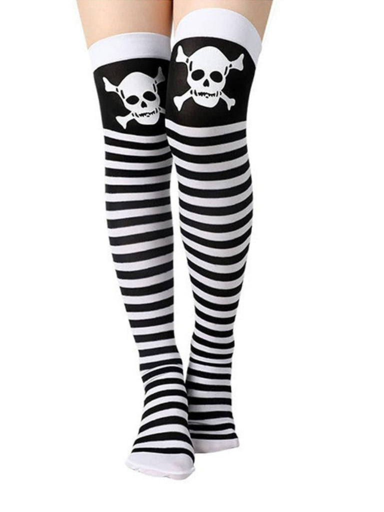 Calzini Nero Gotico Teschio Thigh High 5
