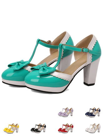 Scarpe Mary Jane con tacco grosso e fiocco