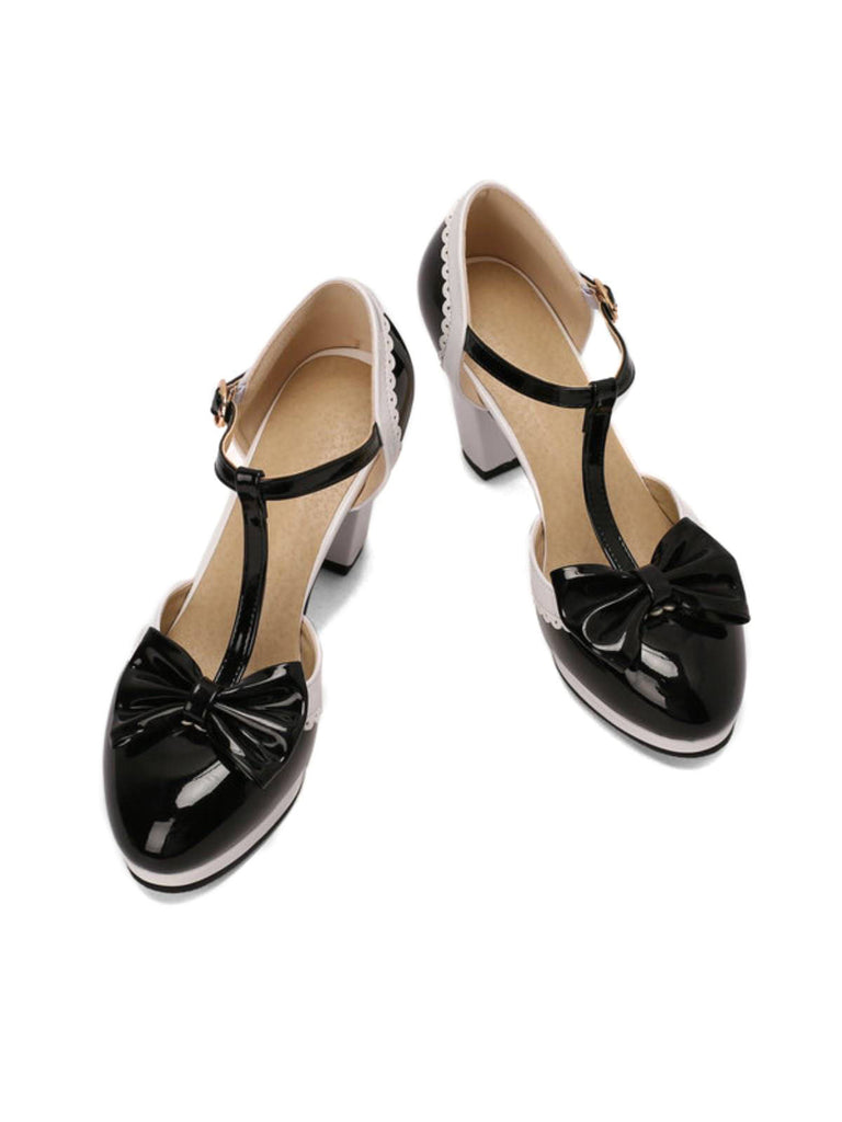 Scarpe Mary Jane con tacco grosso e fiocco