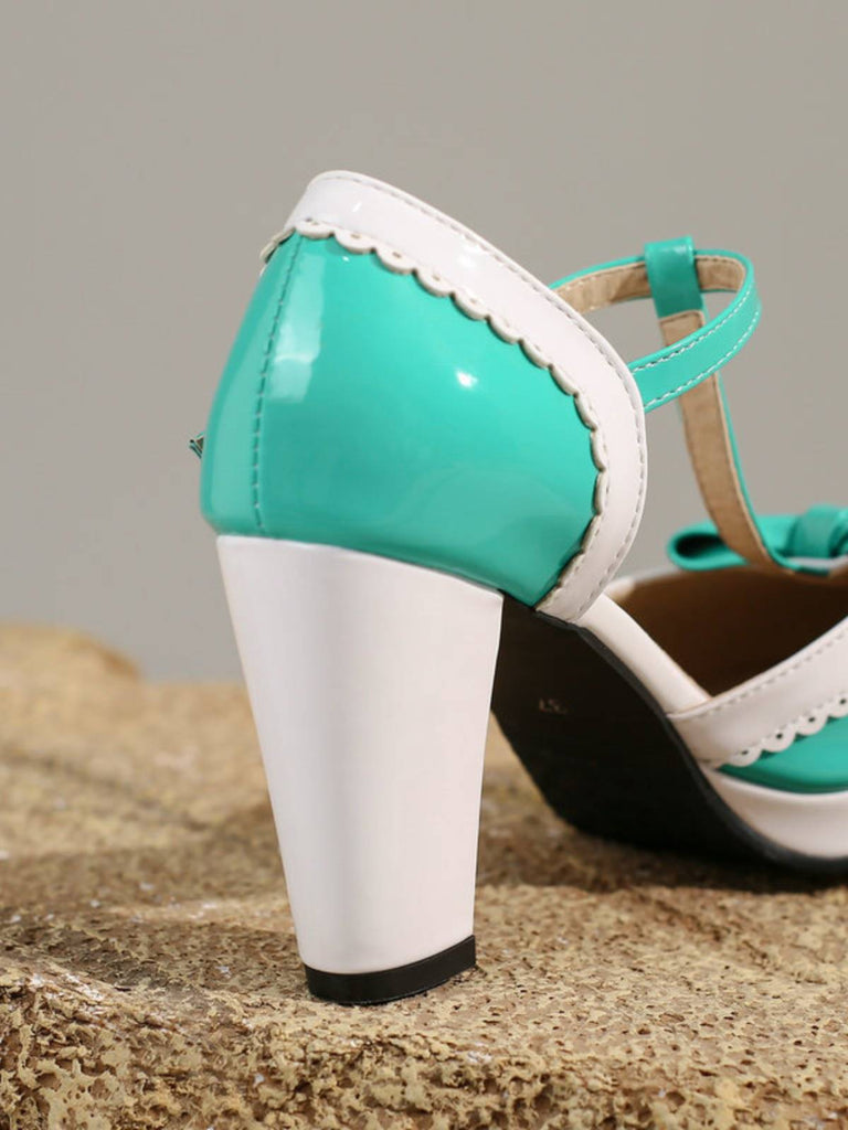 Scarpe Mary Jane con tacco grosso e fiocco