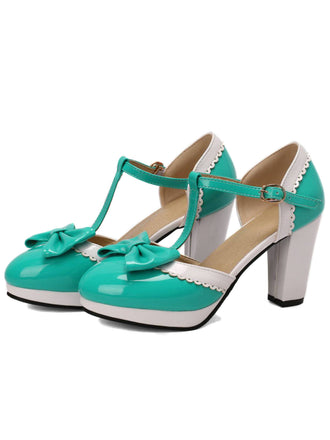 Scarpe Mary Jane con tacco grosso e fiocco