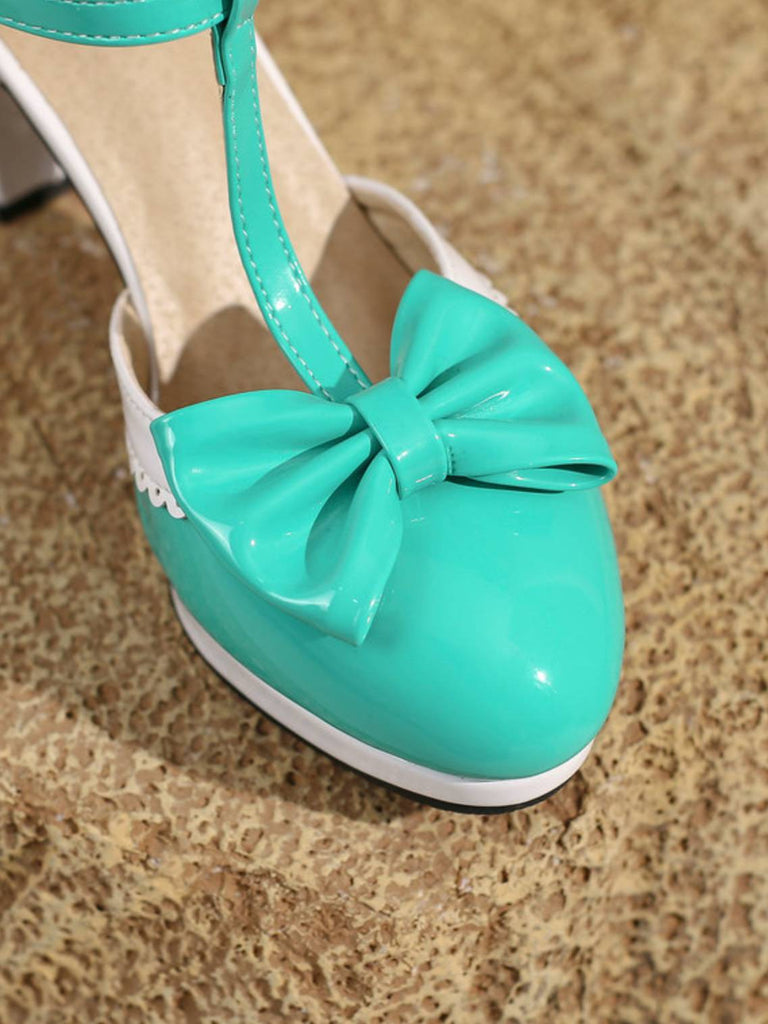 Scarpe Mary Jane con tacco grosso e fiocco