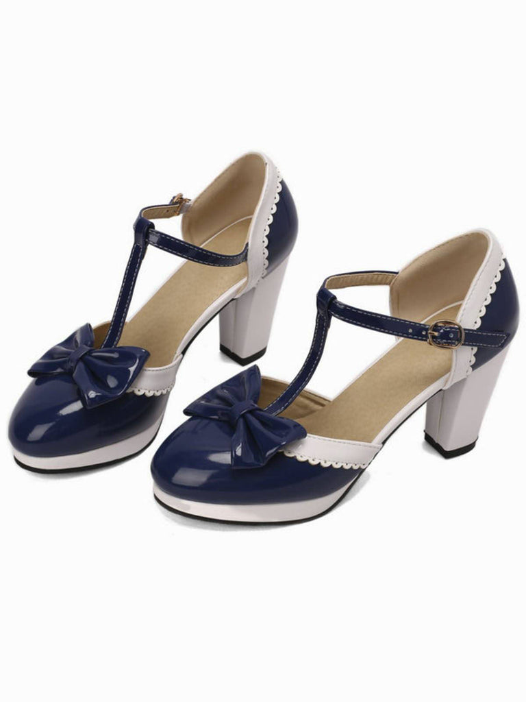 Scarpe Mary Jane con tacco grosso e fiocco