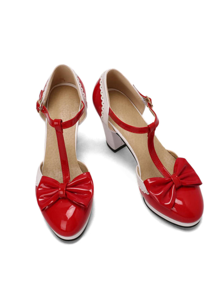 Scarpe Mary Jane con tacco grosso e fiocco