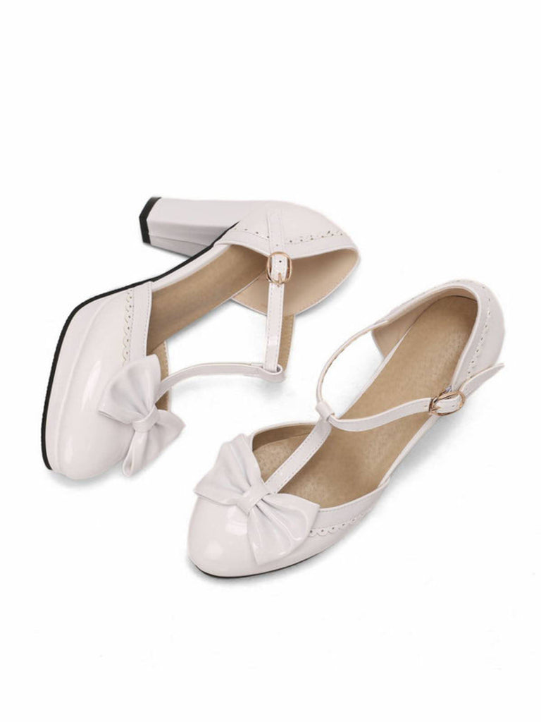 Scarpe Mary Jane con tacco grosso e fiocco