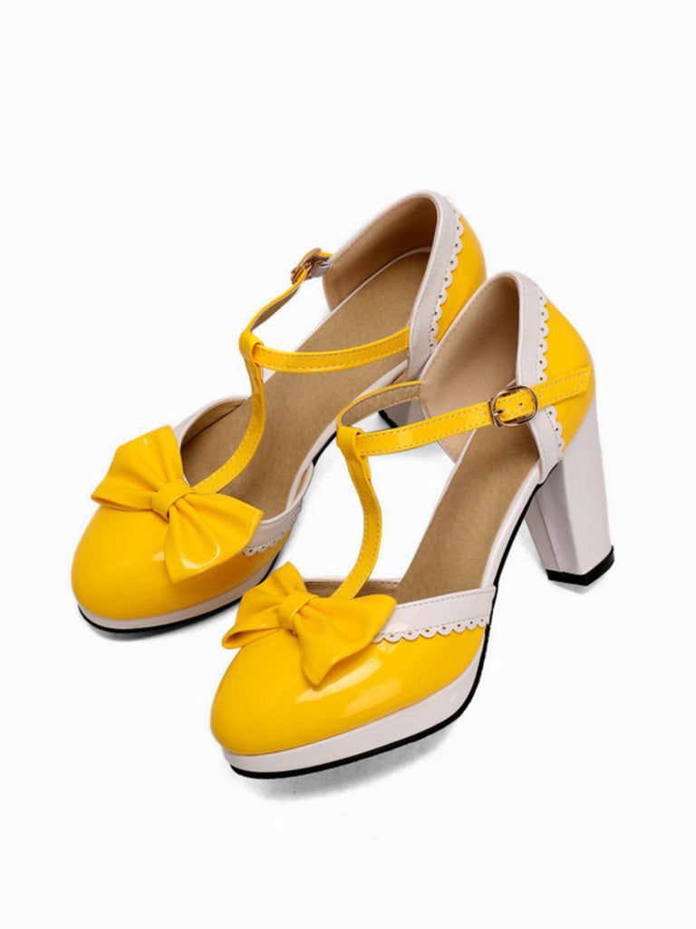 Scarpe Mary Jane con tacco grosso e fiocco