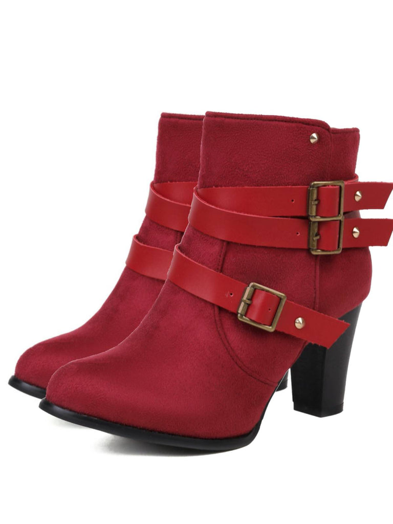 Scarpe con tacco alto in pelle scamosciata con cintura retrò
