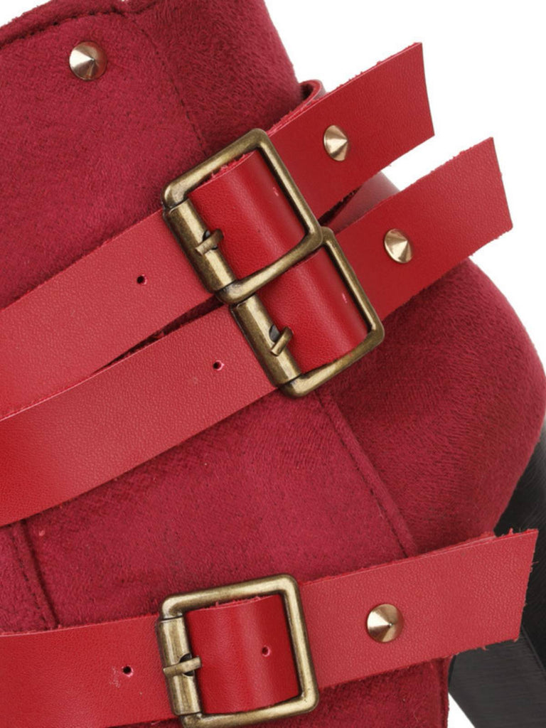 Scarpe con tacco alto in pelle scamosciata con cintura retrò