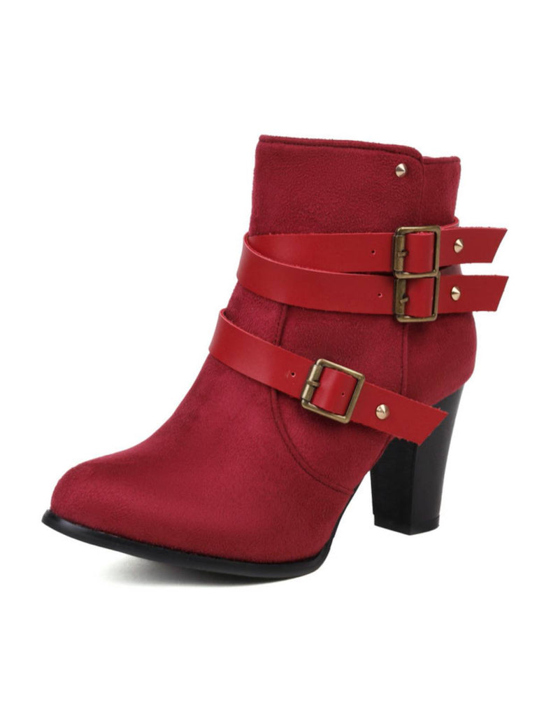 Scarpe con tacco alto in pelle scamosciata con cintura retrò