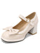 Scarpe Mary Jane con tacco grosso e fiocco rosso