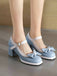 Scarpe Mary Jane con tacco grosso e fiocco rosso