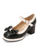 Scarpe Mary Jane con tacco grosso e fiocco rosso