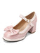 Scarpe Mary Jane con tacco grosso e fiocco rosso