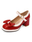 Scarpe Mary Jane con tacco grosso e fiocco rosso