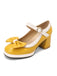 Scarpe Mary Jane con tacco grosso e fiocco rosso