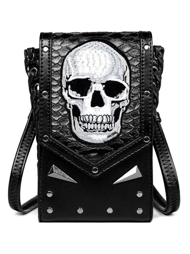 Borsa nero con teschio ricamato di Halloween