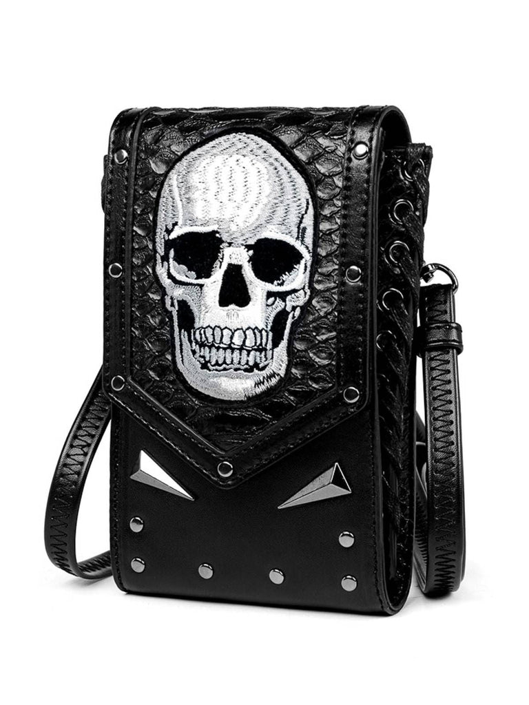 Borsa nero con teschio ricamato di Halloween