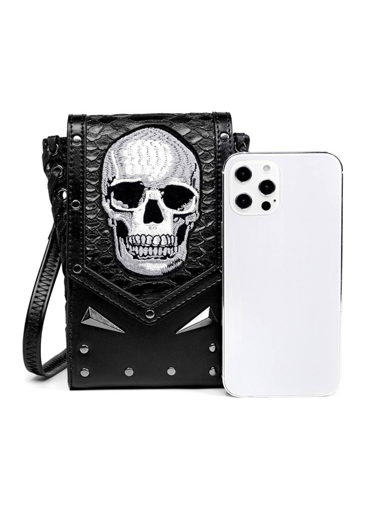 Borsa nero con teschio ricamato di Halloween