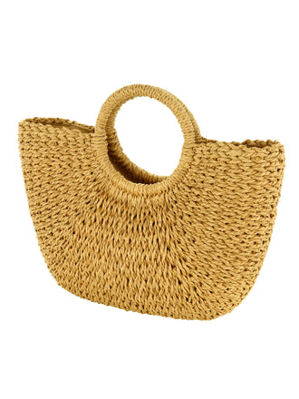 Borsa a mano in paglia intrecciata a mano a mezzaluna