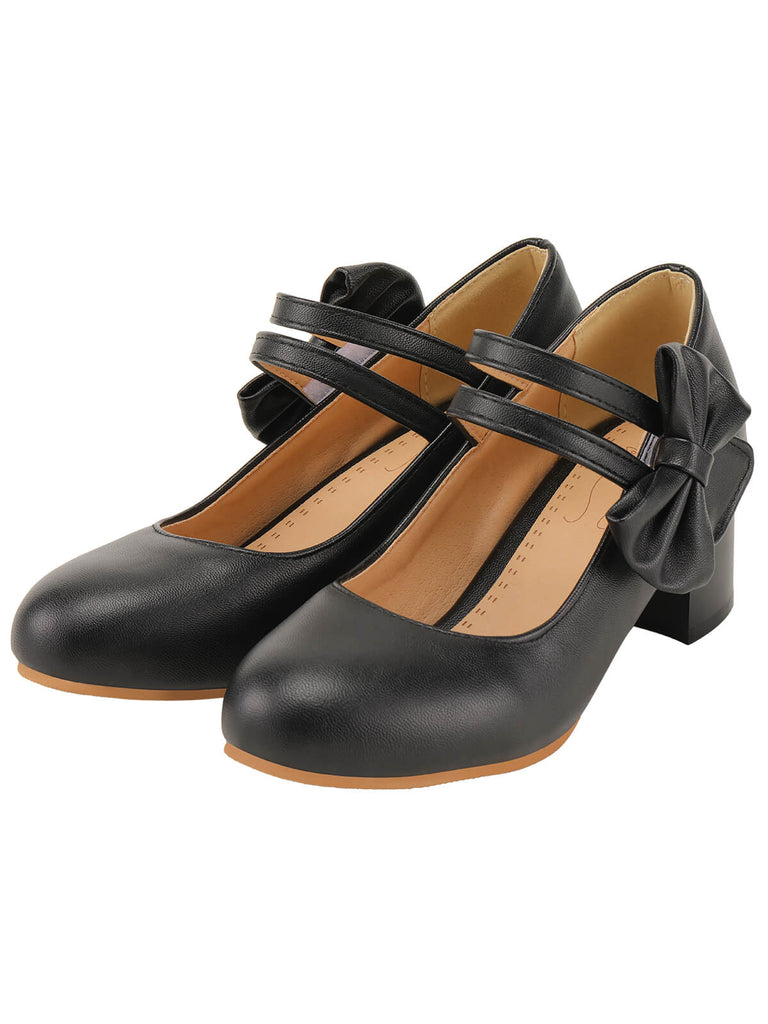 Scarpe Mary Jane con fiocco nero e tacco spesso