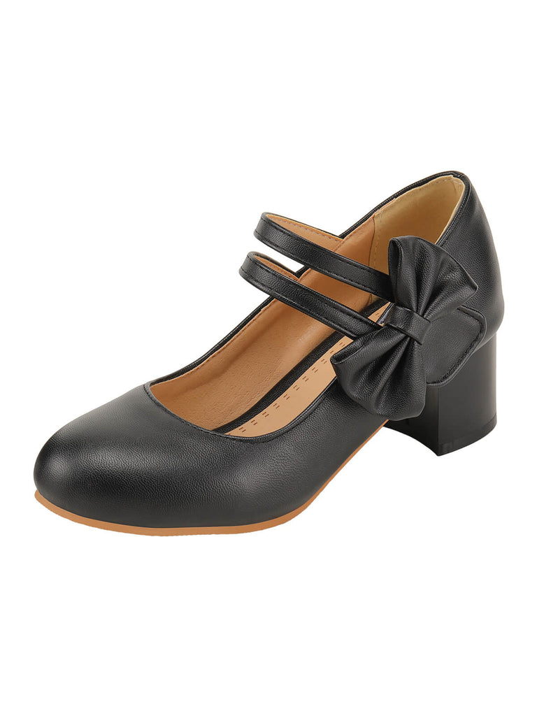 Scarpe Mary Jane con fiocco nero e tacco spesso