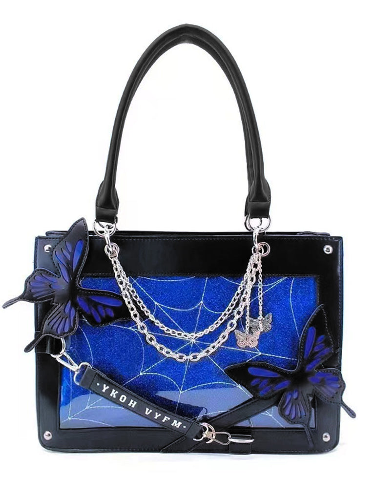 Borsa a mano con catene a forma di ragno e farfalla gotica