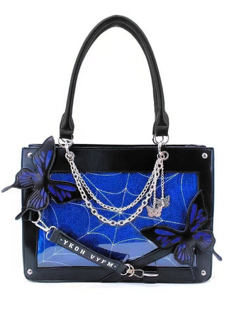 Borsa a mano con catene a forma di ragno e farfalla gotica