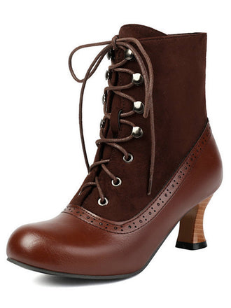 Stivaletti corti vittoriani vintage con lacci colorblock