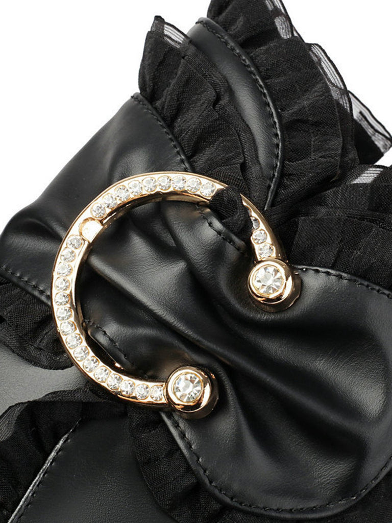 Stivaletti con tacco grosso e rifiniture in pizzo in pelle PU