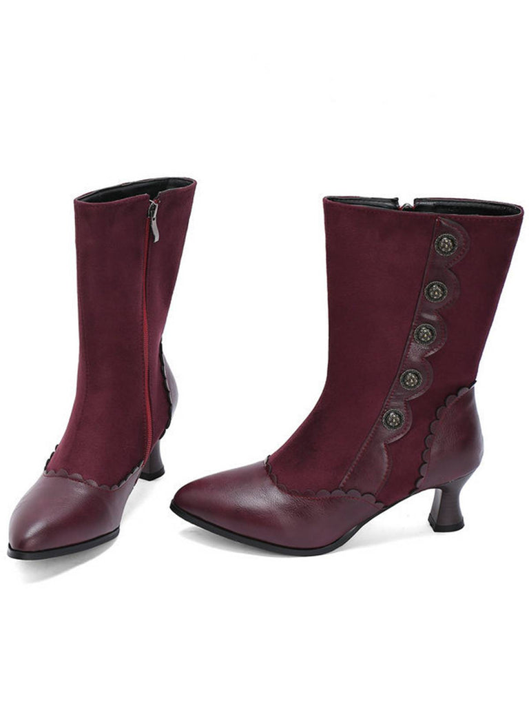 Stivali in pelle scamosciata con bottoni a metà polpaccio