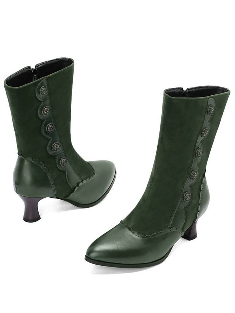 Stivali in pelle scamosciata con bottoni a metà polpaccio