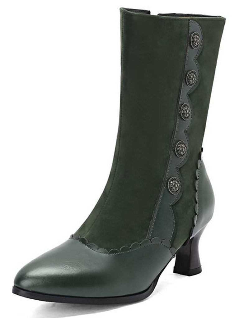 Stivali in pelle scamosciata con bottoni a metà polpaccio